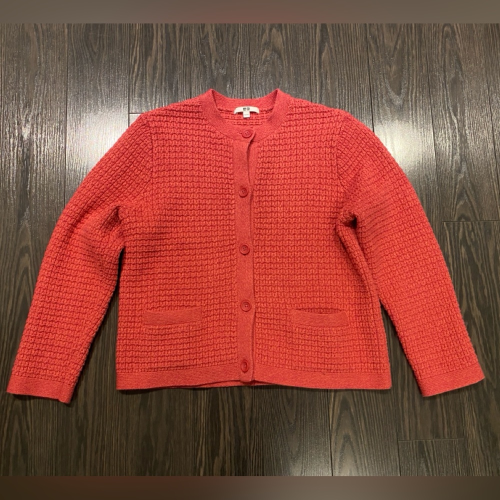 Uniqlo Pink Knit Button Up Sweater